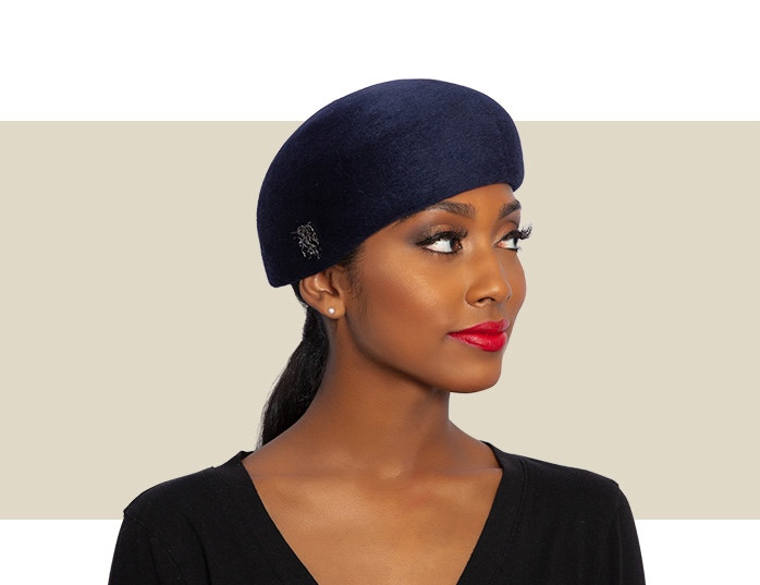 WOMENS VELOUR BERET HAT - Navy Blue - Gold Coast Couture display picture 1