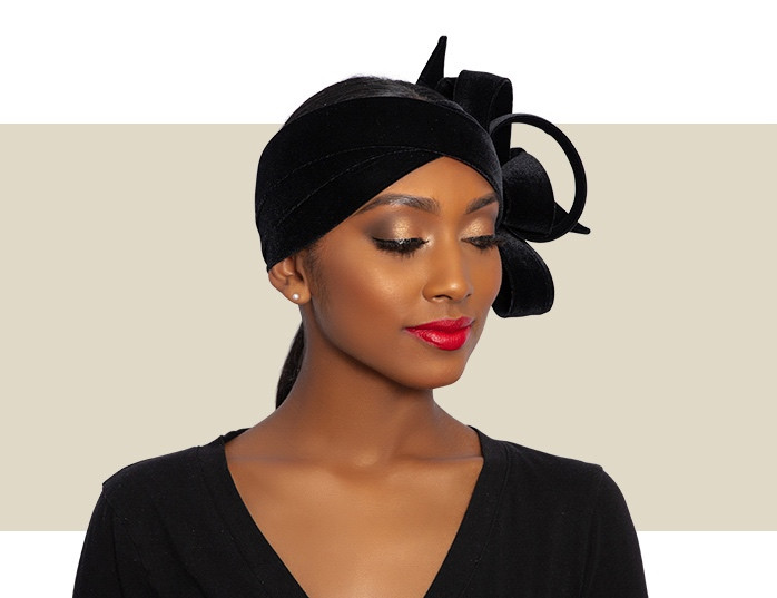 VELVET RIBBON WRAP HEADBAND - Black - Gold Coast Couture display picture 1