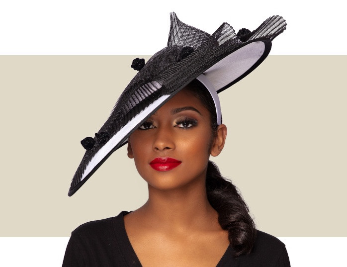 RAINA FASCINATOR HAT - Black and White - Gold Coast Couture display picture 2