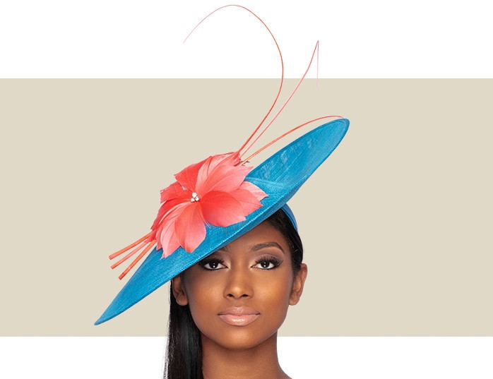 ARIA FASCINATOR HAT - Blue and Coral - Gold Coast Couture display picture 1