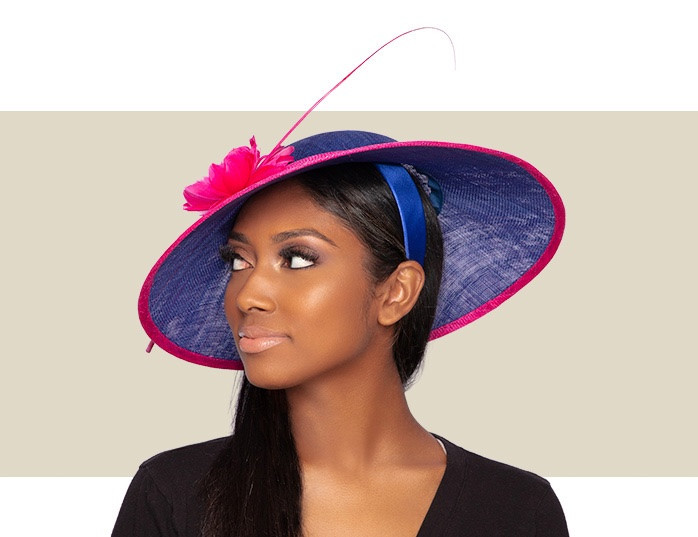 blue dress with pink fascinator ARIANA FASCINATOR HAT