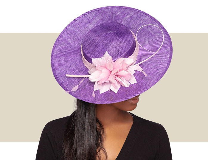 LADIES BOATER HAT Purple and Lilac Gold Coast Couture