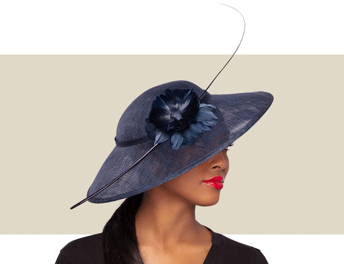 ARIANA FASCINATOR HAT Navy Blue Gold Coast Couture