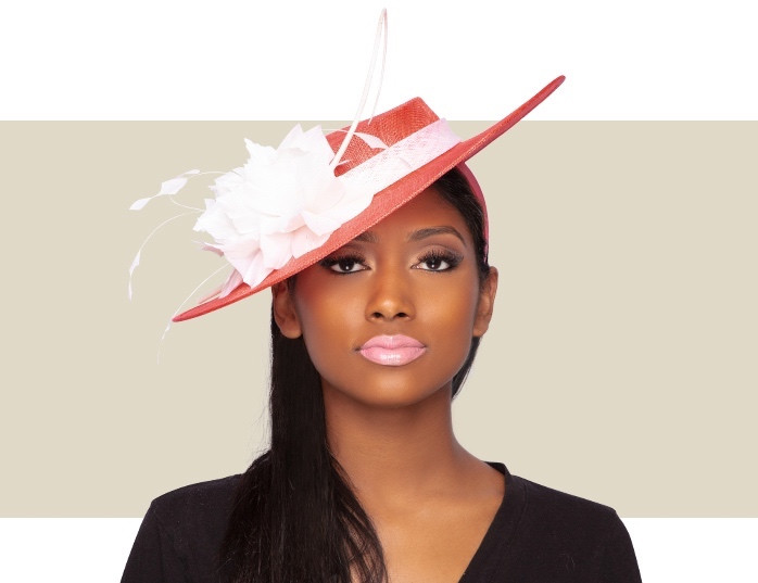 LADIES BOATER HAT - Coral and White - Gold Coast Couture display picture 3
