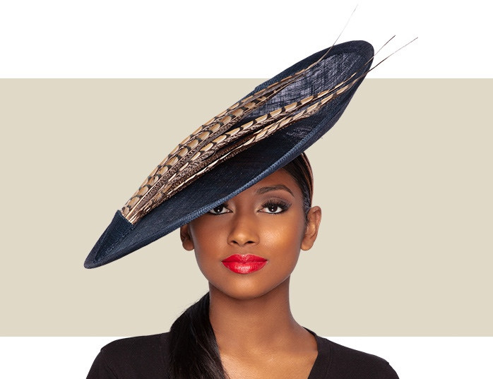 KALYNA HAT - Navy and Pheasant Feather - Gold Coast Couture display picture 2