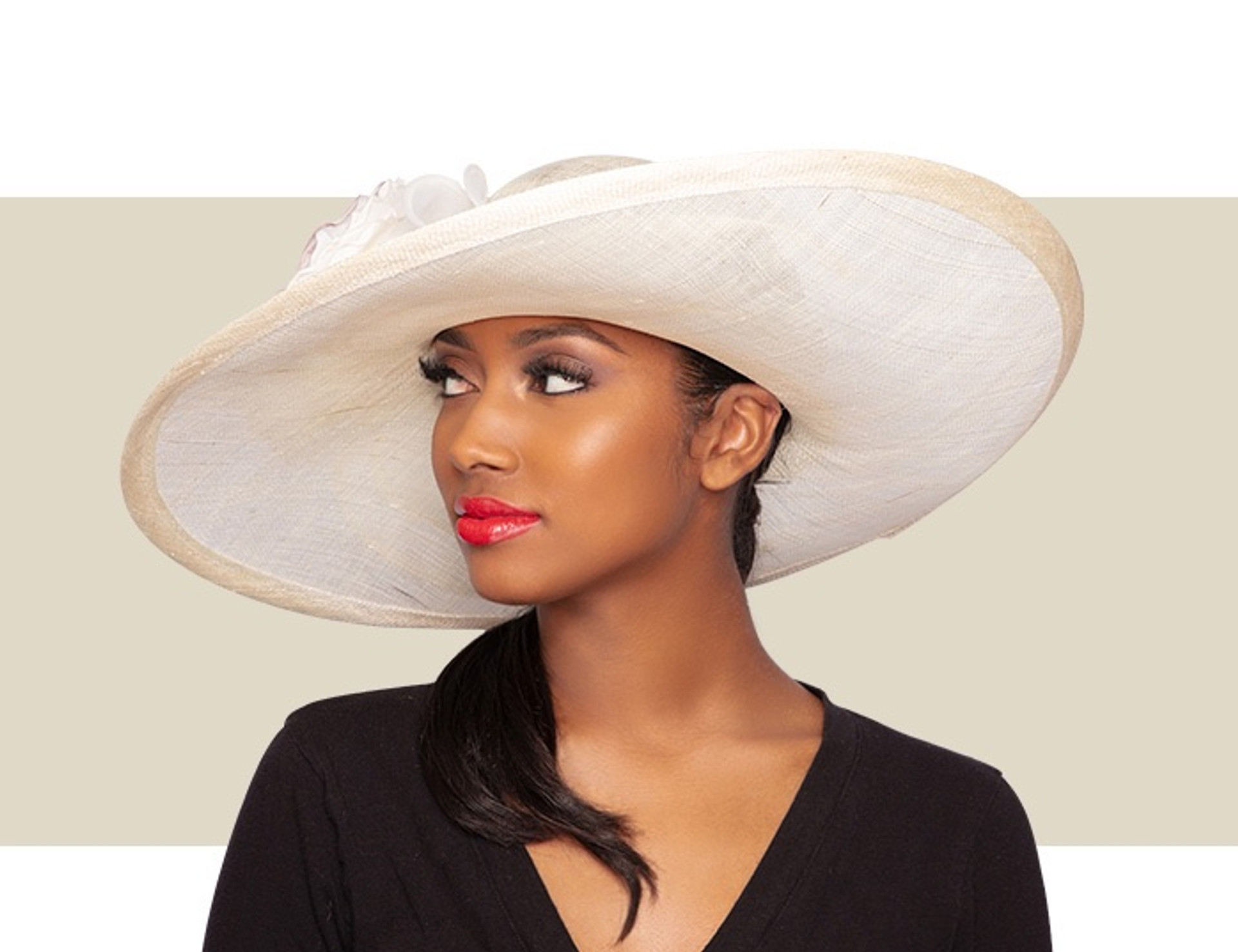 ELOISE WIDE-BRIM HAT Ivory Gold Coast Couture