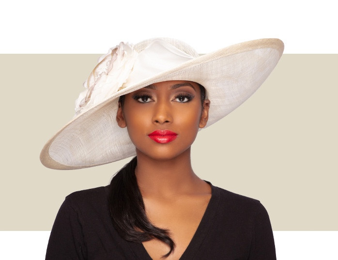 ladies wide brim dress hats Women's purple satin wide brim dress hat/ Shenor Colections