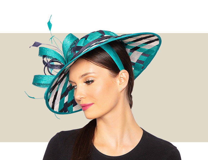 KARYN FANCY HAT - Navy Teal and Ivory - Gold Coast Couture display picture 2
