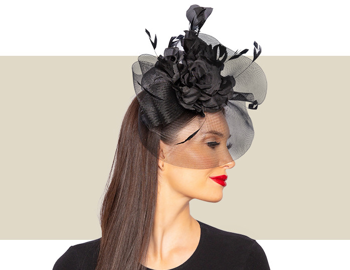 Fascinator Hat Veil Feather Black Black Derby Hat Feather Fascinator Black Color Wedding Hat  main image 3