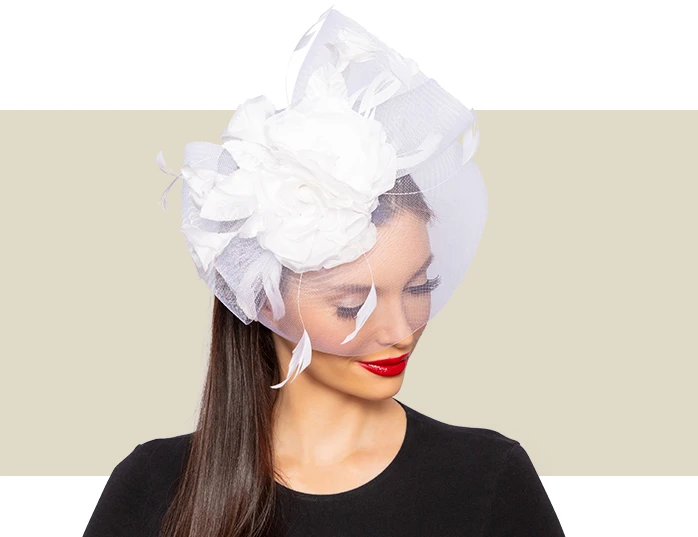 FASCINATOR WITH VEIL - White - Gold Coast Couture display picture 3