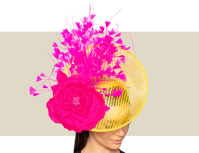 JAZZY HEADPIECE - Yellow and Hot Pink - Gold Coast Couture display picture 1