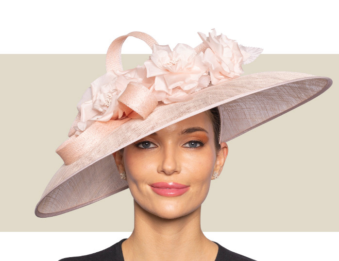 Wide-Brim Light Pink Sinamay Fascinator for Kentucky Derby display picture 1