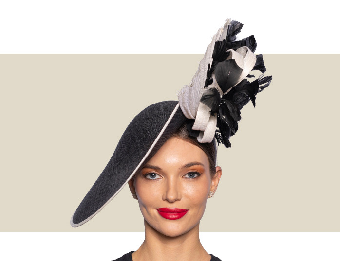 Black & Ivory Feather Fascinator Hat | Rebecca Couture  display picture 1