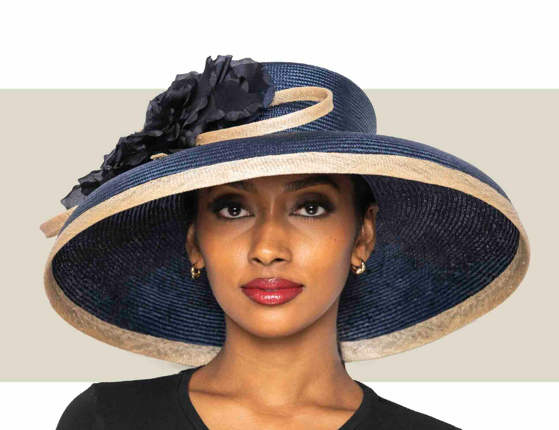 Navy & Natural Wide Brim Easter Church Hat | Whiteley Fischer display picture 3