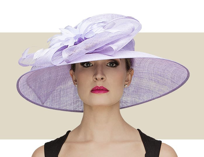 Kathleen Lavender Sinamay Hat with Feather Flower & Bow display picture 3