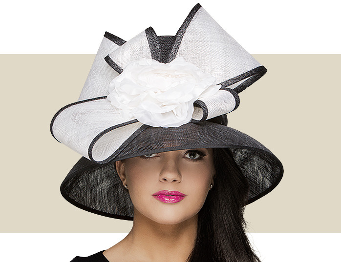 Black & White Tall Crown Hat with Bell Brim & Tuft Loops display picture 1