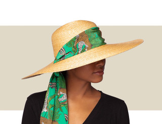 TUSCANY - Natural with Green Print Scarf - Gold Coast Couture