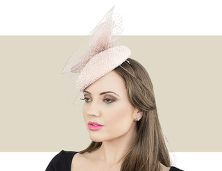 Catherine Nude Pink Cocktail Hat with Beaded Chiffon