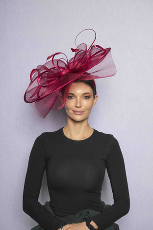 Deep red fascinator for Derby and weddings