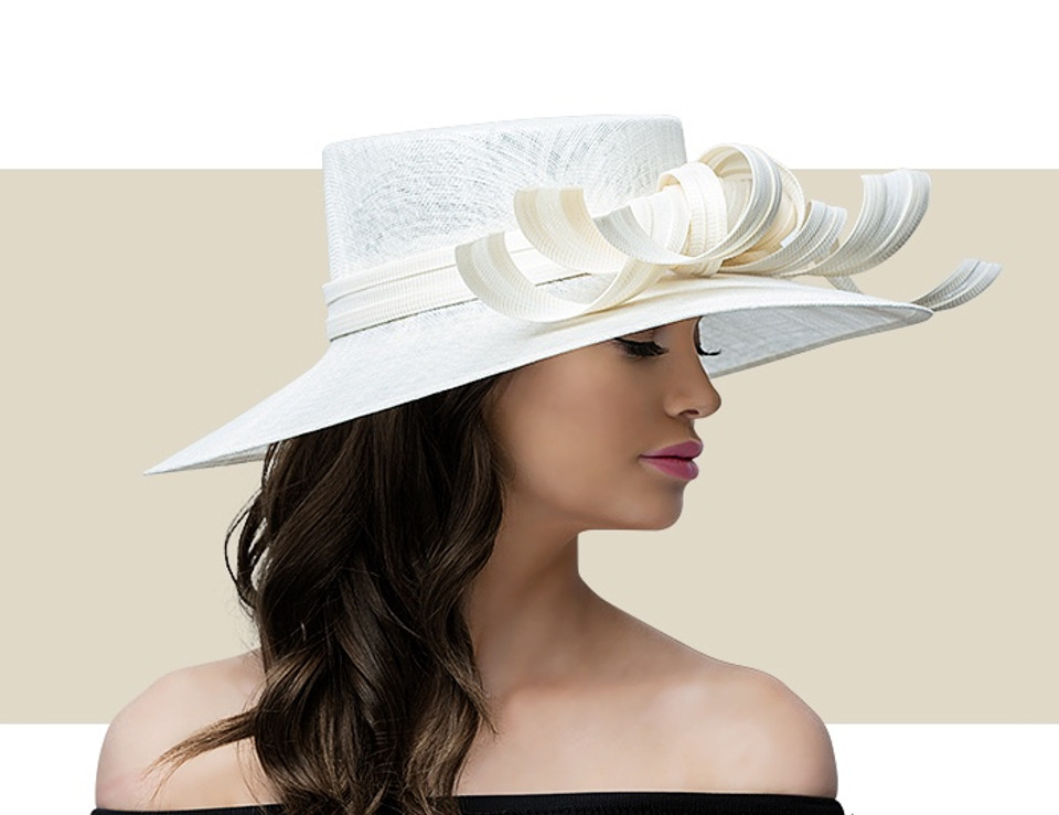 LARGE DOWNTURN RIBBON HAT - Ivory
