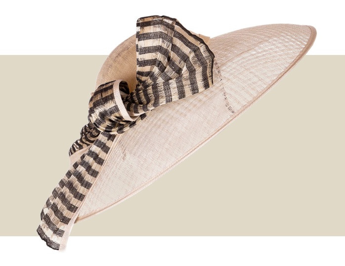Black and ivory Derby hat with striped detail