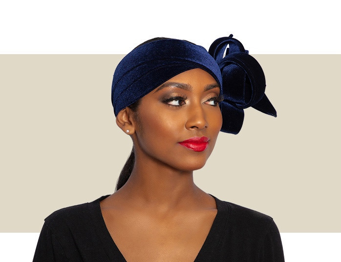 帽子 Velvet Ribbon AG Hood VELVET RIBBON WRAP HEADBAND - Navy - Gold Coast Couture