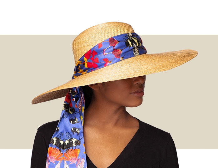 TUSCANY - Natural with Blue Silk Scarf - Gold Coast Couture