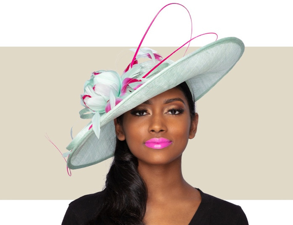 AMARA FASCINATOR HAT - Mint Green with Hot Pink