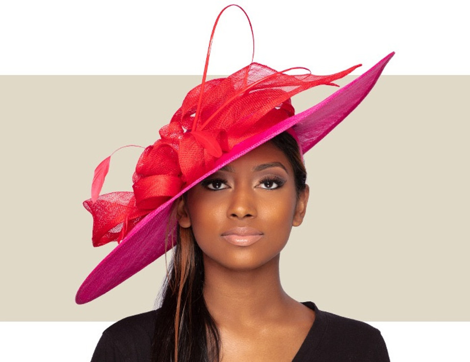 GIANNA FASCINATOR HAT - Hot Pink and Red