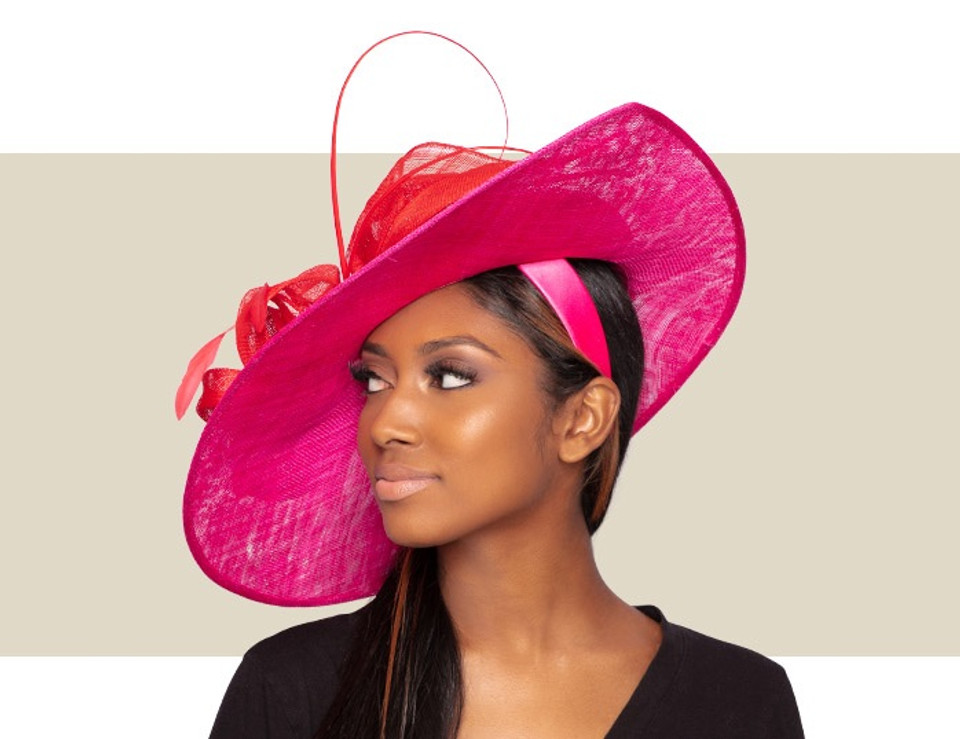 GIANNA FASCINATOR HAT - Hot Pink and Red
