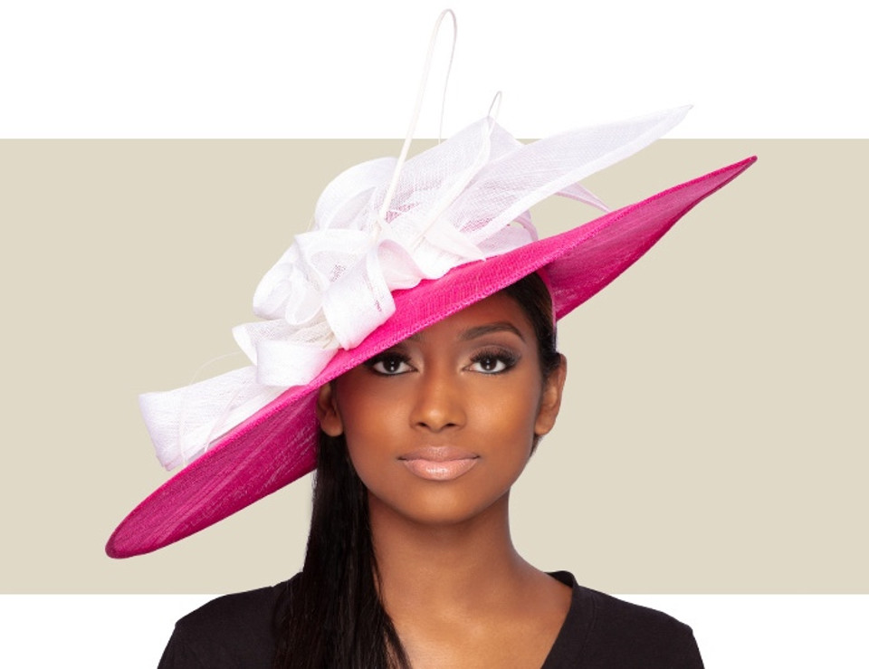 GIANNA FASCINATOR HAT - Hot Pink and White