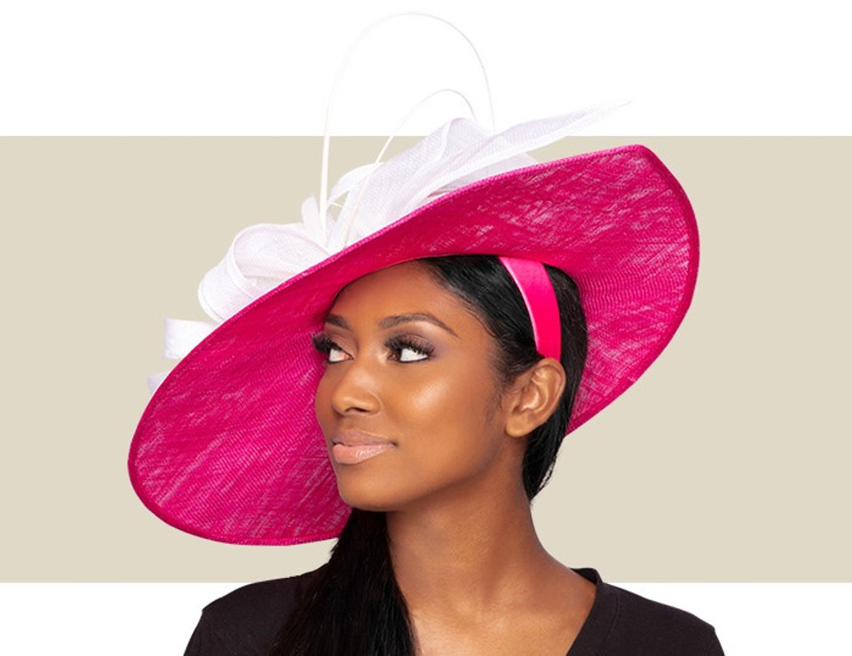 GIANNA FASCINATOR HAT - Hot Pink and White