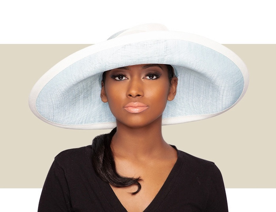 JOY LARGE UPBRIM HAT - Light Blue and Ivory