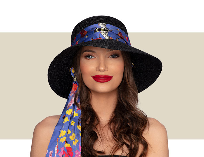 UMBRIA HAT - Black with Silk Scarf - Gold Coast Couture