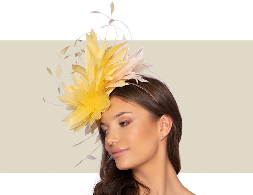 CHRISTIANE COCKTAIL HAT - Yellow and Blush Pink