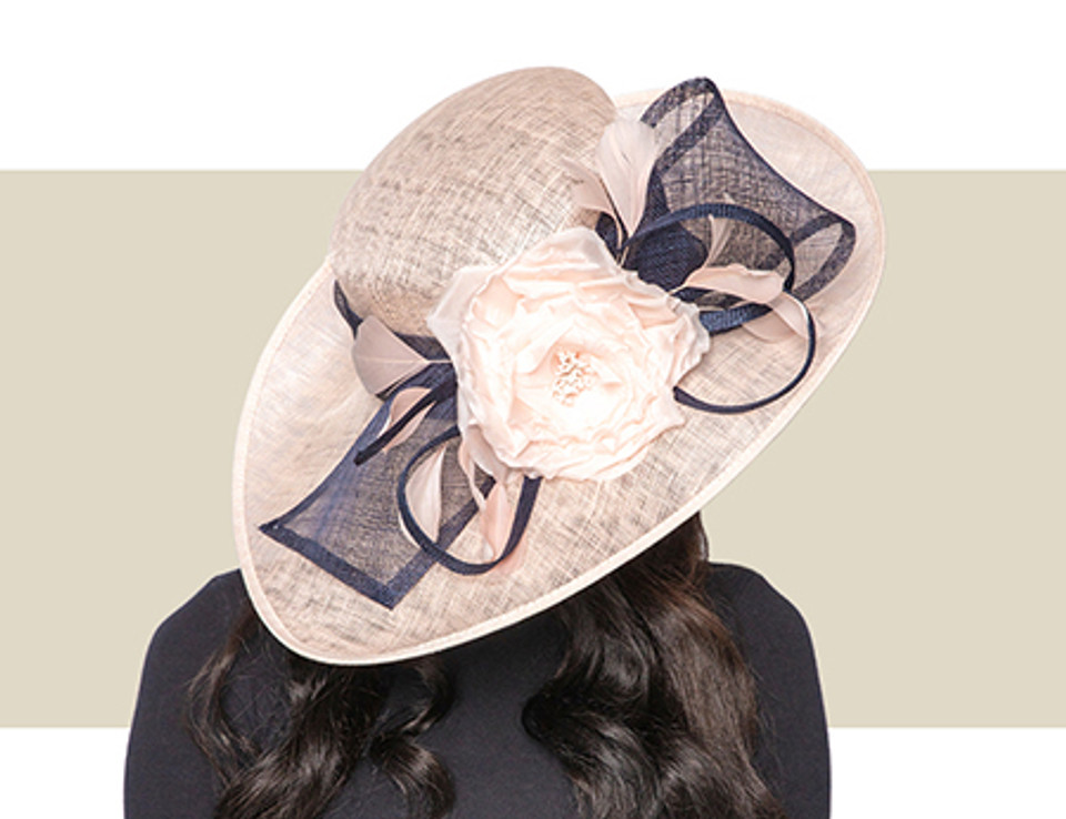 ANNALIESE HAT - Peachy Pink and Navy Blue