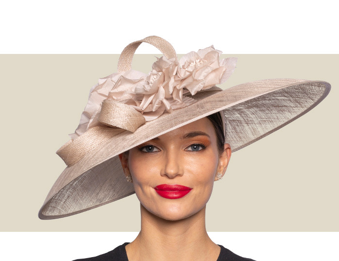 Wide-Brim Neutral Sinamay Fascinator for Weddings