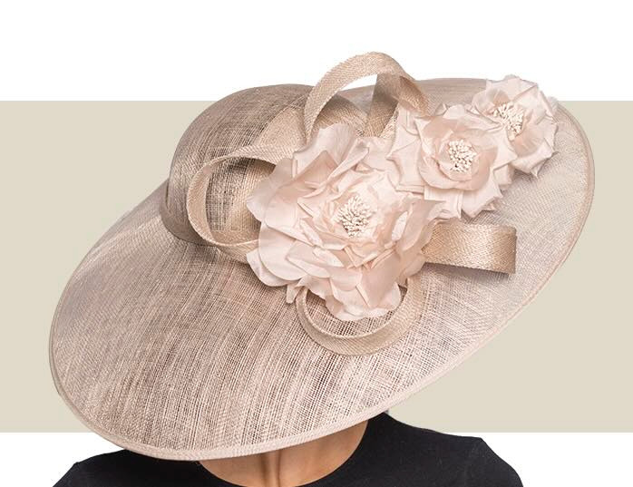 Wide-Brim Neutral Sinamay Fascinator for Weddings