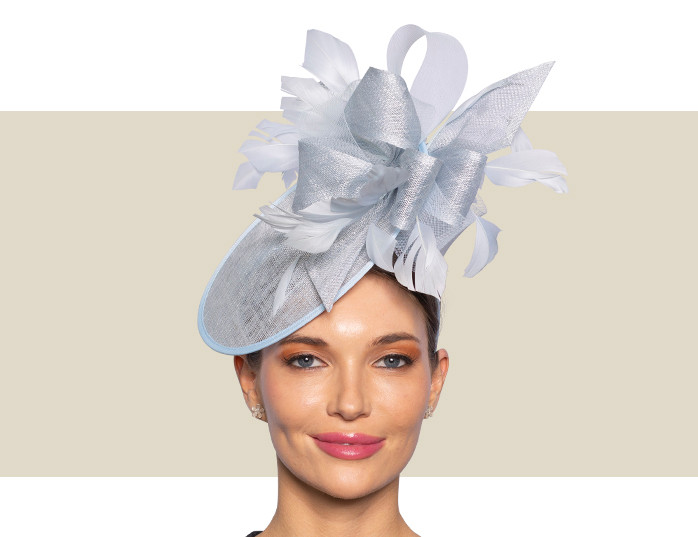 Powder blue feather sinamay fascinator for weddings