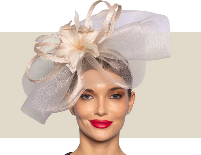 Neutral sinamay Windsor fascinator for weddings and horse races