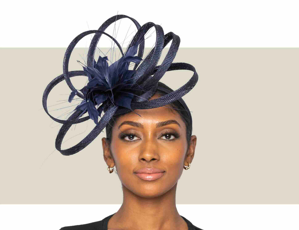 Navy Blue Dramatic Fascinator for Kentucky Oaks & Weddings | Maddox
