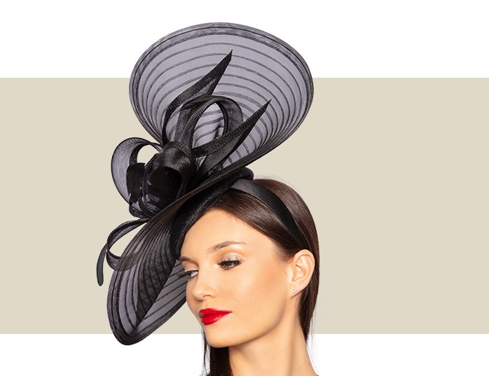 Black formal fascinator for weddings and black tie events