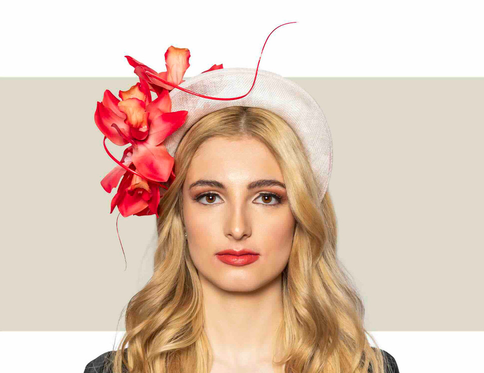 Pink and coral luxury headband for weddings, luncheons, and garden parties