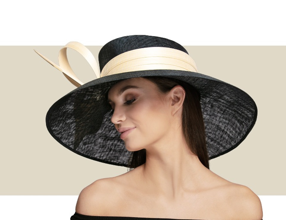 DOWNTURN BRIM HAT - Navy and Ivory