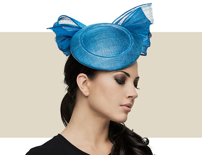 シュエット　ベルセゾンクラシックハット　アリスブルー Azure Blue Sorrento Pinok Hat with Abaca Silk Bow Trim