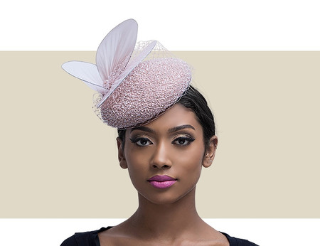 Catherine Nude Pink Cocktail Hat with Beaded Chiffon