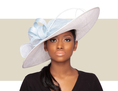 LIA KENTUCKY DERBY HAT - Ivory and Blue - Gold Coast Couture display picture 1