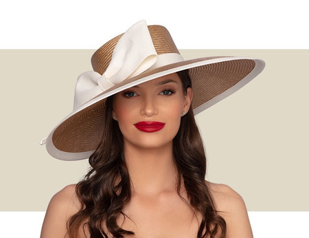 Vintage Hat #201 Women\'s Cream Wide-Brim Satin Bow Hat with Netting Detail 20th- LH560-creamy_off-  main image 3