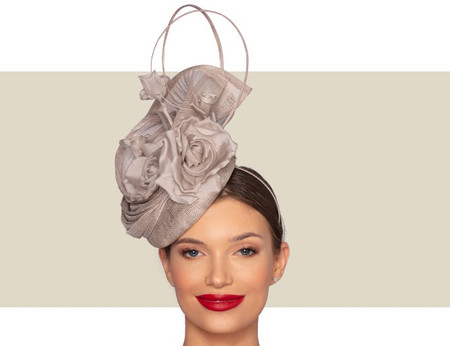 DARCEY COCKTAIL HAT - Taupe - Gold Coast Couture display picture 1