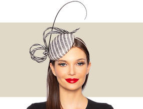 CARY COCKTAIL HAT - Ivory and Black Stripe